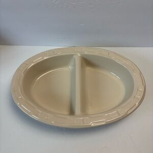 Longaberger Cream Oval Divided Dish Serving Tray 13.75” USA Woven Traditions